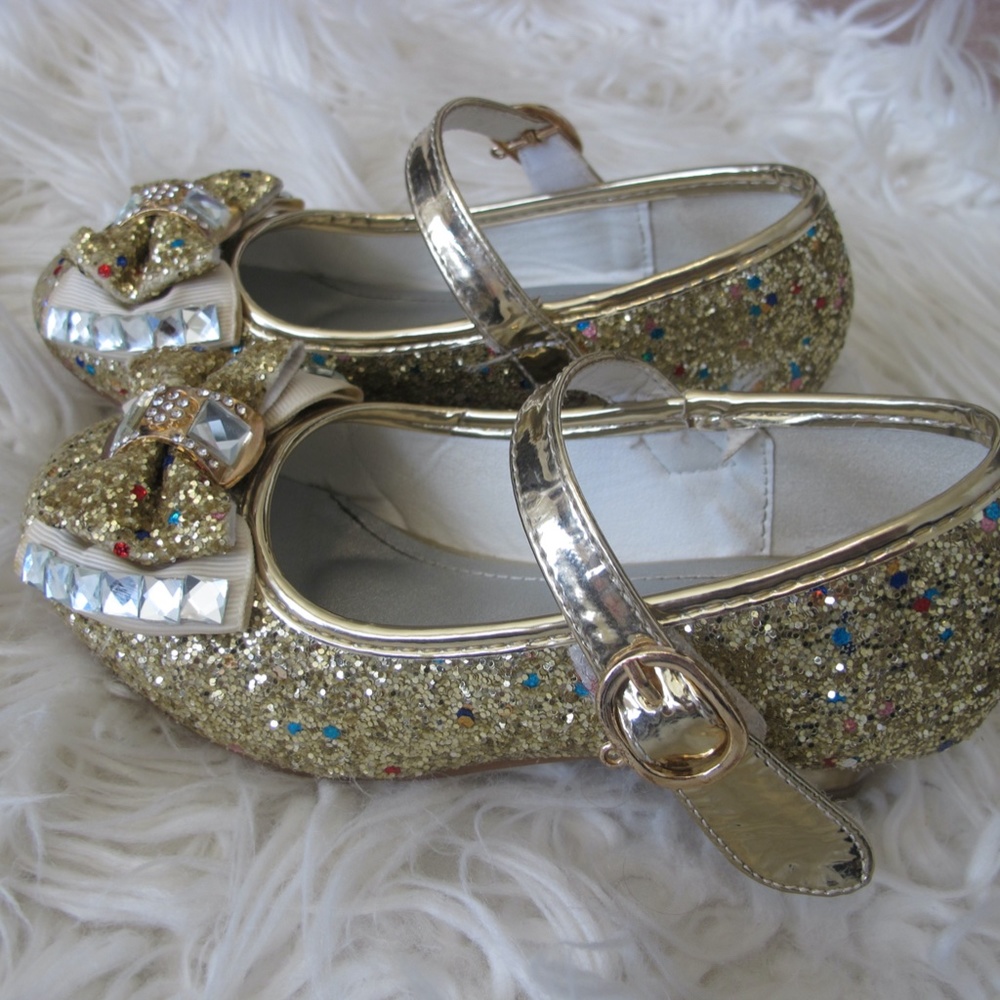 Girls Heels Party Mary Jane  Dance Pump Crystal Bow Knot Size 11.5 gold EUC - Picture 6 of 6